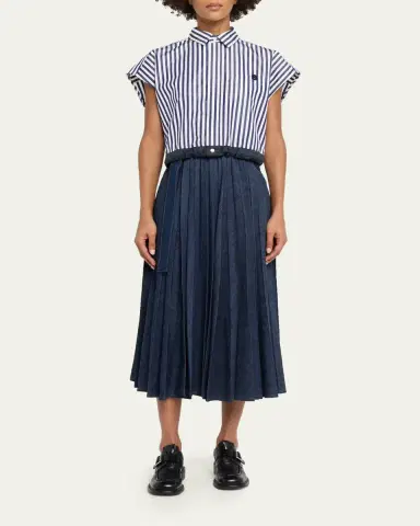 Sacai Belted Pleated Denim Midi Skirt | Thumbnail 2 Sacai Belted Pleated Denim Midi Skirt | Thumbnail 2