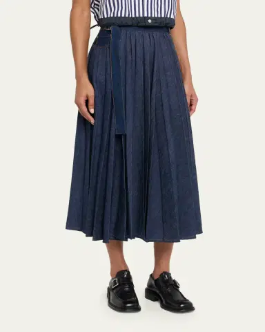 Sacai Belted Pleated Denim Midi Skirt | Thumbnail 4 Sacai Belted Pleated Denim Midi Skirt | Thumbnail 4