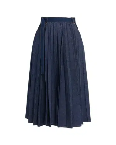 Sacai Belted Pleated Denim Midi Skirt | Thumbnail 1 Sacai Belted Pleated Denim Midi Skirt | Thumbnail 1