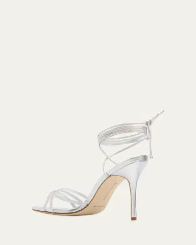 Manolo Blahnik 105mm Leva Metallic Leather Ankle-Tie Sandals | Thumbnail 2 Manolo Blahnik 105mm Leva Metallic Leather Ankle-Tie Sandals | Thumbnail 2