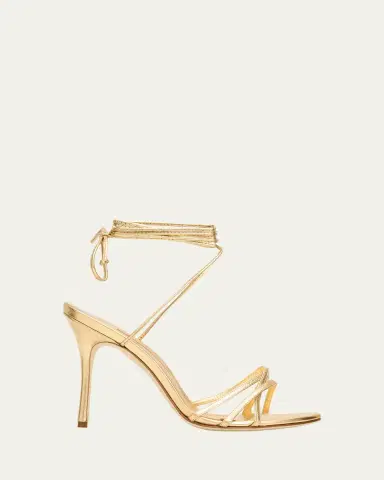 Manolo Blahnik 105mm Leva Metallic Leather Ankle-Tie Sandals | Thumbnail 4 Manolo Blahnik 105mm Leva Metallic Leather Ankle-Tie Sandals | Thumbnail 4