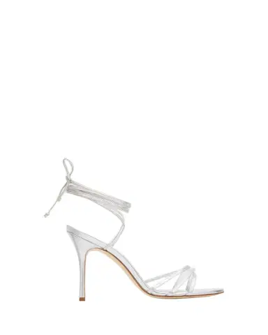 Manolo Blahnik 105mm Leva Metallic Leather Ankle-Tie Sandals | Thumbnail 1 Manolo Blahnik 105mm Leva Metallic Leather Ankle-Tie Sandals | Thumbnail 1