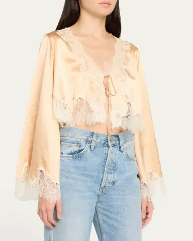 LoveShackFancy Kately Lace-Trim Satin Top | Thumbnail 4 LoveShackFancy Kately Lace-Trim Satin Top | Thumbnail 4