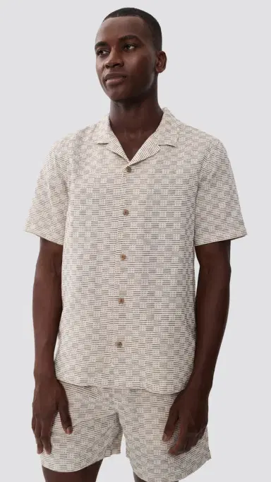 Marine Layer Dobby Resort Shirt Natural/Brown Check | Thumbnail 2 Marine Layer Dobby Resort Shirt Natural/Brown Check | Thumbnail 2