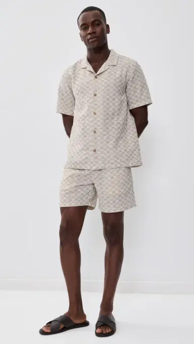 Marine Layer Dobby Resort Shirt Natural/Brown Check | Thumbnail 5 Marine Layer Dobby Resort Shirt Natural/Brown Check | Thumbnail 5