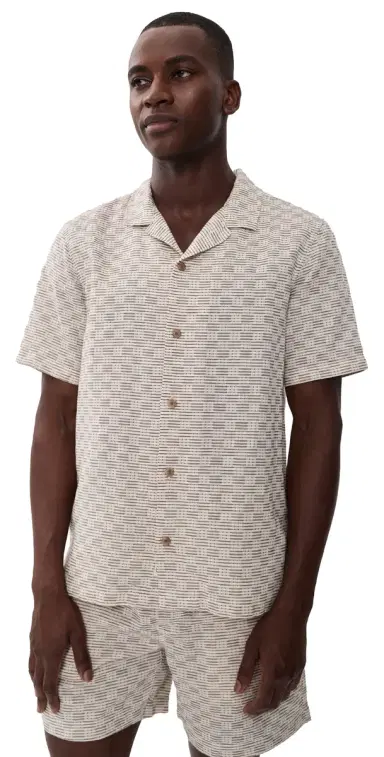 Marine Layer Dobby Resort Shirt Natural/Brown Check | Thumbnail 1 Marine Layer Dobby Resort Shirt Natural/Brown Check | Thumbnail 1