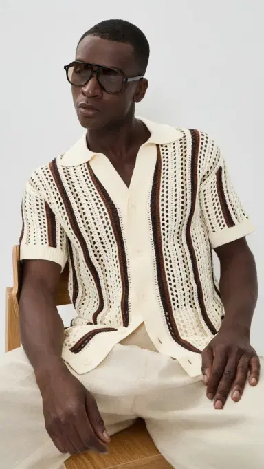 Frescobol Carioca Pinto Cotton tripe Crochet hirt Cream & Cacao | Thumbnail 2 Frescobol Carioca Pinto Cotton tripe Crochet hirt Cream & Cacao | Thumbnail 2