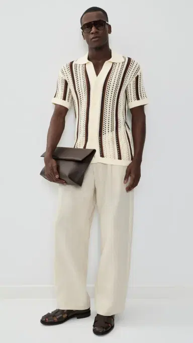 Frescobol Carioca Pinto Cotton Stripe Crochet Shirt Cream & Cacao | Thumbnail 6 Frescobol Carioca Pinto Cotton Stripe Crochet Shirt Cream & Cacao | Thumbnail 6