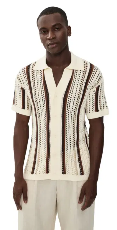Frescobol Carioca Pinto Cotton tripe Crochet hirt Cream & Cacao | Thumbnail 1 Frescobol Carioca Pinto Cotton tripe Crochet hirt Cream & Cacao | Thumbnail 1