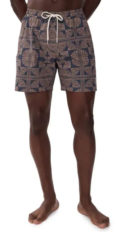 Marine Layer Lined port & wim Shorts 6 Brown/Navy Geo Fan Print | Thumbnail 1 Marine Layer Lined port & wim Shorts 6 Brown/Navy Geo Fan Print | Thumbnail 1