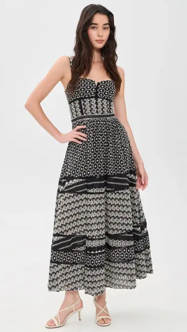 ALICE + OLIVIA Anya Soft Sweetheart Dress Black/Off White | Thumbnail 2 ALICE + OLIVIA Anya Soft Sweetheart Dress Black/Off White | Thumbnail 2