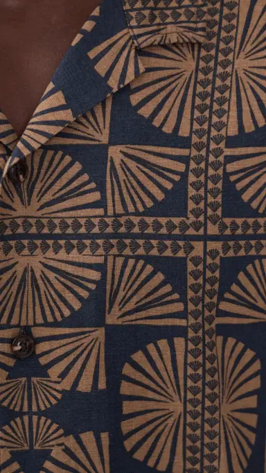 Marine Layer Linen Blend Resort Shirt Brown/Navy Geo Fan Print | Thumbnail 6 Marine Layer Linen Blend Resort Shirt Brown/Navy Geo Fan Print | Thumbnail 6