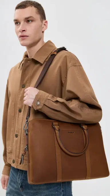 Shinola Navigator Leather Briefcase medbrown One Size | Thumbnail 3 Shinola Navigator Leather Briefcase medbrown One Size | Thumbnail 3
