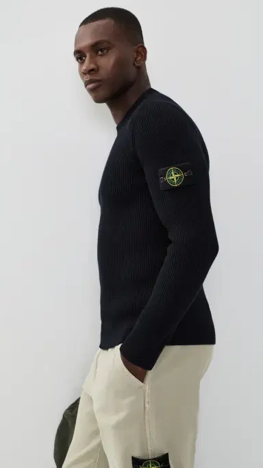 Stone Island Rib Crew Neck Sweater Navy Blue | Thumbnail 4 Stone Island Rib Crew Neck Sweater Navy Blue | Thumbnail 4