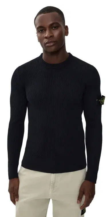Stone Island Rib Crew Neck Sweater Navy Blue | Thumbnail 1 Stone Island Rib Crew Neck Sweater Navy Blue | Thumbnail 1