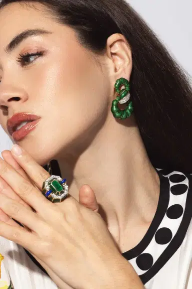 DAVID WEBB Diamond Green Fancy Hoop Earrings | Thumbnail 2 DAVID WEBB Diamond Green Fancy Hoop Earrings | Thumbnail 2