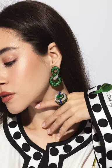 DAVID WEBB Diamond Green Fancy Hoop Earrings | Thumbnail 3 DAVID WEBB Diamond Green Fancy Hoop Earrings | Thumbnail 3