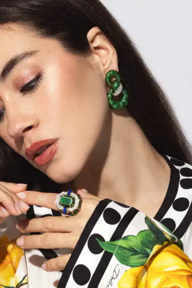 DAVID WEBB Diamond Green Fancy Hoop Earrings | Thumbnail 4 DAVID WEBB Diamond Green Fancy Hoop Earrings | Thumbnail 4