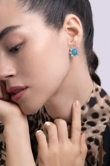 ARUNASHI Paraiba Diamond Oval Stud Earrings | Thumbnail 3 ARUNASHI Paraiba Diamond Oval Stud Earrings | Thumbnail 3