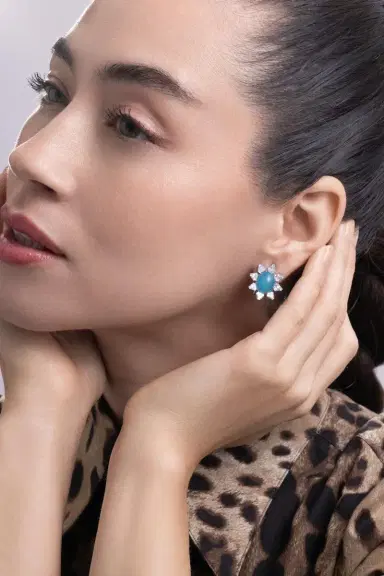 ARUNASHI Paraiba Diamond Oval Stud Earrings | Thumbnail 4 ARUNASHI Paraiba Diamond Oval Stud Earrings | Thumbnail 4
