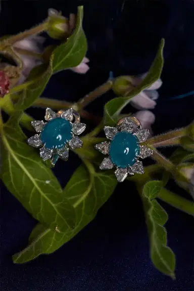 ARUNASHI Paraiba Diamond Oval Stud Earrings | Thumbnail 5 ARUNASHI Paraiba Diamond Oval Stud Earrings | Thumbnail 5