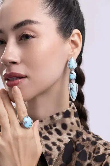 ARUNASHI Turquoise Diamond Three Layer Earrings | Thumbnail 2 ARUNASHI Turquoise Diamond Three Layer Earrings | Thumbnail 2