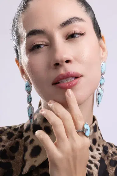 ARUNASHI Turquoise Diamond Three Layer Earrings | Thumbnail 4 ARUNASHI Turquoise Diamond Three Layer Earrings | Thumbnail 4