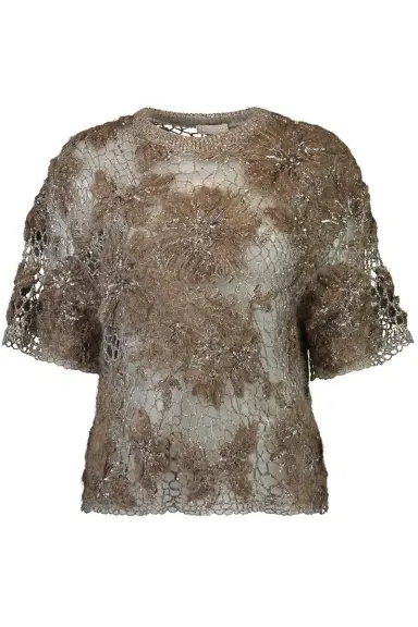 Brunello Cucinelli Whispering Bloom Embroidered Couture Knit Top | Thumbnail 1 Brunello Cucinelli Whispering Bloom Embroidered Couture Knit Top | Thumbnail 1