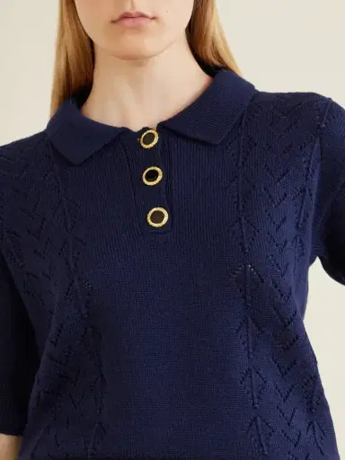 Alessandra Rich Open-knit Wool Polo Shirt | Thumbnail 4 Alessandra Rich Open-knit Wool Polo Shirt | Thumbnail 4