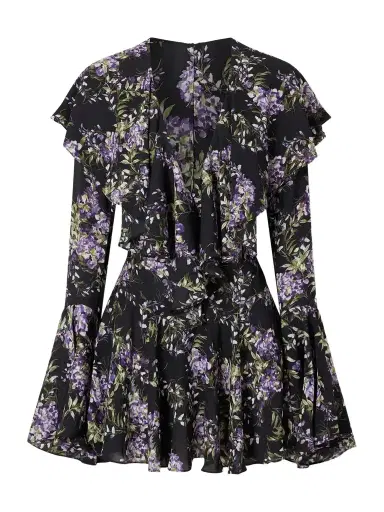 Norma Kamali Floral-print Ruffled Crepe Mini Dress | Thumbnail 1 Norma Kamali Floral-print Ruffled Crepe Mini Dress | Thumbnail 1