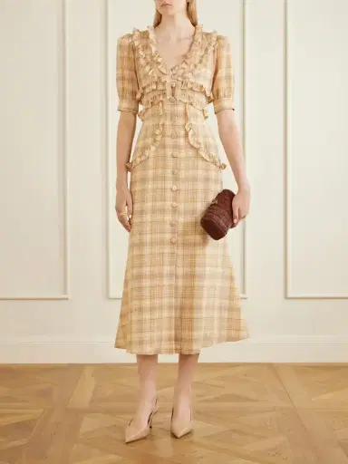 Alessandra Rich Ruffled Checked Silk Midi Dress | Thumbnail 2 Alessandra Rich Ruffled Checked Silk Midi Dress | Thumbnail 2