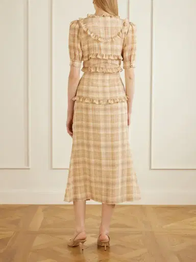 Alessandra Rich Ruffled Checked Silk Midi Dress | Thumbnail 3 Alessandra Rich Ruffled Checked Silk Midi Dress | Thumbnail 3