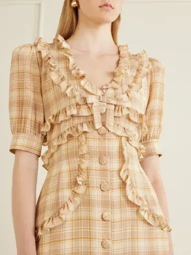 Alessandra Rich Ruffled Checked Silk Midi Dress | Thumbnail 4 Alessandra Rich Ruffled Checked Silk Midi Dress | Thumbnail 4