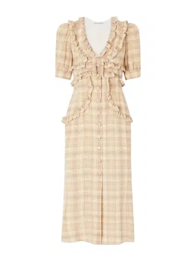 Alessandra Rich Ruffled Checked Silk Midi Dress | Thumbnail 1 Alessandra Rich Ruffled Checked Silk Midi Dress | Thumbnail 1