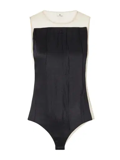 Courrèges Logo-appliqué Crinkled-satin And Organza Bodysuit | Thumbnail 1 Courrèges Logo-appliqué Crinkled-satin And Organza Bodysuit | Thumbnail 1