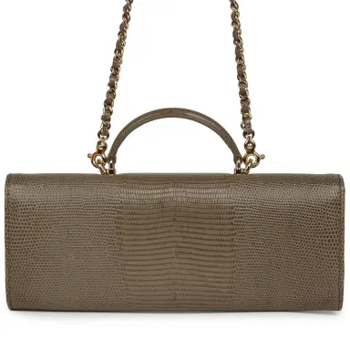 Chanel Chanel Long Top Handle Clutch with Chain Dark Khaki Lizard Embossed Calfskin Gold Hardware | Thumbnail 4 Chanel Chanel Long Top Handle Clutch with Chain Dark Khaki Lizard Embossed Calfskin Gold Hardware | Thumbnail 4