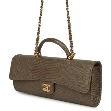 Chanel Chanel Long Top Handle Clutch with Chain Dark Khaki Lizard Embossed Calfskin Gold Hardware | Thumbnail 5 Chanel Chanel Long Top Handle Clutch with Chain Dark Khaki Lizard Embossed Calfskin Gold Hardware | Thumbnail 5