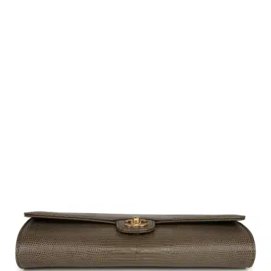 Chanel Chanel Long Top Handle Clutch with Chain Dark Khaki Lizard Embossed Calfskin Gold Hardware | Thumbnail 6 Chanel Chanel Long Top Handle Clutch with Chain Dark Khaki Lizard Embossed Calfskin Gold Hardware | Thumbnail 6