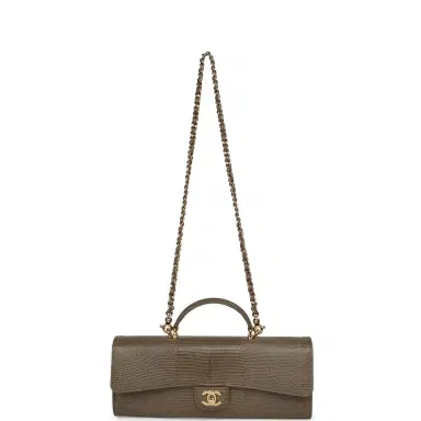 Chanel Chanel Long Top Handle Clutch with Chain Dark Khaki Lizard Embossed Calfskin Gold Hardware | Thumbnail 7 Chanel Chanel Long Top Handle Clutch with Chain Dark Khaki Lizard Embossed Calfskin Gold Hardware | Thumbnail 7