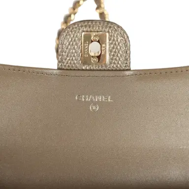 Chanel Chanel Long Top Handle Clutch with Chain Dark Khaki Lizard Embossed Calfskin Gold Hardware | Thumbnail 8 Chanel Chanel Long Top Handle Clutch with Chain Dark Khaki Lizard Embossed Calfskin Gold Hardware | Thumbnail 8