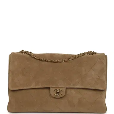 Chanel Chanel Maxi "Souplissimo" Large Flap Bag Dark Beige Suede Gold Hardware | Thumbnail 1 Chanel Chanel Maxi "Souplissimo" Large Flap Bag Dark Beige Suede Gold Hardware | Thumbnail 1