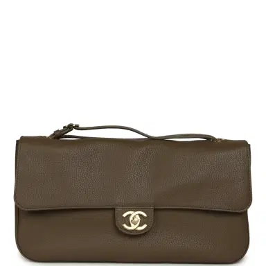 Chanel Chanel Maxi "Souplissimo" Small Flap Bag Dark Khaki Grained Calfskin Gold Hardware | Thumbnail 1 Chanel Chanel Maxi "Souplissimo" Small Flap Bag Dark Khaki Grained Calfskin Gold Hardware | Thumbnail 1