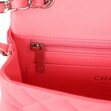Chanel Chanel Mini Classic Rectangular Flap Bag Coral Lambskin Silver Hardware | Thumbnail 10 Chanel Chanel Mini Classic Rectangular Flap Bag Coral Lambskin Silver Hardware | Thumbnail 10