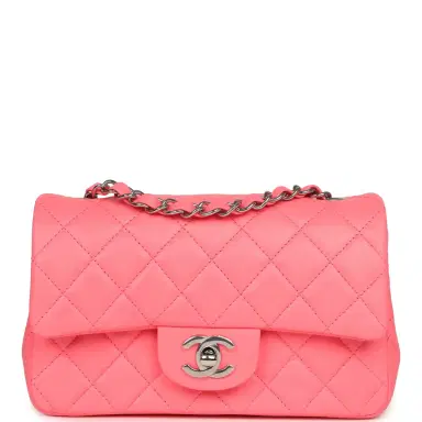 Chanel Chanel Mini Classic Rectangular Flap Bag Coral Lambskin Silver Hardware | Thumbnail 1 Chanel Chanel Mini Classic Rectangular Flap Bag Coral Lambskin Silver Hardware | Thumbnail 1