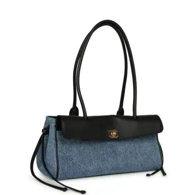 Chanel Chanel Small "Urban Essential" East West Shopping Tote Black Calfskin and Blue Denim Gold Hardware | Thumbnail 2 Chanel Chanel Small "Urban Essential" East West Shopping Tote Black Calfskin and Blue Denim Gold Hardware | Thumbnail 2