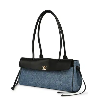Chanel Chanel Small "Urban Essential" East West Shopping Tote Black Calfskin and Blue Denim Gold Hardware | Thumbnail 5 Chanel Chanel Small "Urban Essential" East West Shopping Tote Black Calfskin and Blue Denim Gold Hardware | Thumbnail 5