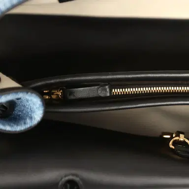 Chanel Chanel Small "Urban Essential" East West Shopping Tote Black Calfskin and Blue Denim Gold Hardware | Thumbnail 8 Chanel Chanel Small "Urban Essential" East West Shopping Tote Black Calfskin and Blue Denim Gold Hardware | Thumbnail 8