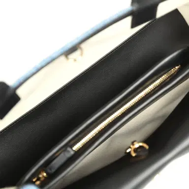 Chanel Chanel Small "Urban Essential" East West Shopping Tote Black Calfskin and Blue Denim Gold Hardware | Thumbnail 9 Chanel Chanel Small "Urban Essential" East West Shopping Tote Black Calfskin and Blue Denim Gold Hardware | Thumbnail 9