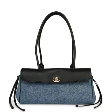Chanel Chanel Small "Urban Essential" East West Shopping Tote Black Calfskin and Blue Denim Gold Hardware | Thumbnail 1 Chanel Chanel Small "Urban Essential" East West Shopping Tote Black Calfskin and Blue Denim Gold Hardware | Thumbnail 1