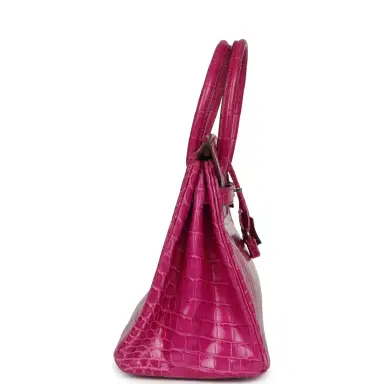 HERMÈS Pre-owned Hermes Birkin 30 Rose Scheherazade Shiny Niloticus Crocodile Palladium Hardware | Thumbnail 3 HERMÈS Pre-owned Hermes Birkin 30 Rose Scheherazade Shiny Niloticus Crocodile Palladium Hardware | Thumbnail 3